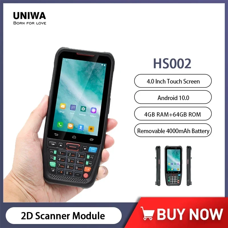 UNIWA HS002 Slim Handheld Mobile Phone 2D Laser Scanner 4GB+64GB 4 Inch Smartphone Android 10 for QR Code PDA Barcode Cellphones