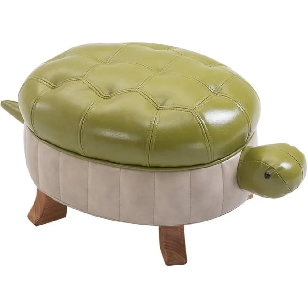 Animal Footstool Turtle Upholstered Ottoman PU Leather Pouf Wood Foot Stool Rest for Living Room Bedroom Sofa Bench Seat Chair