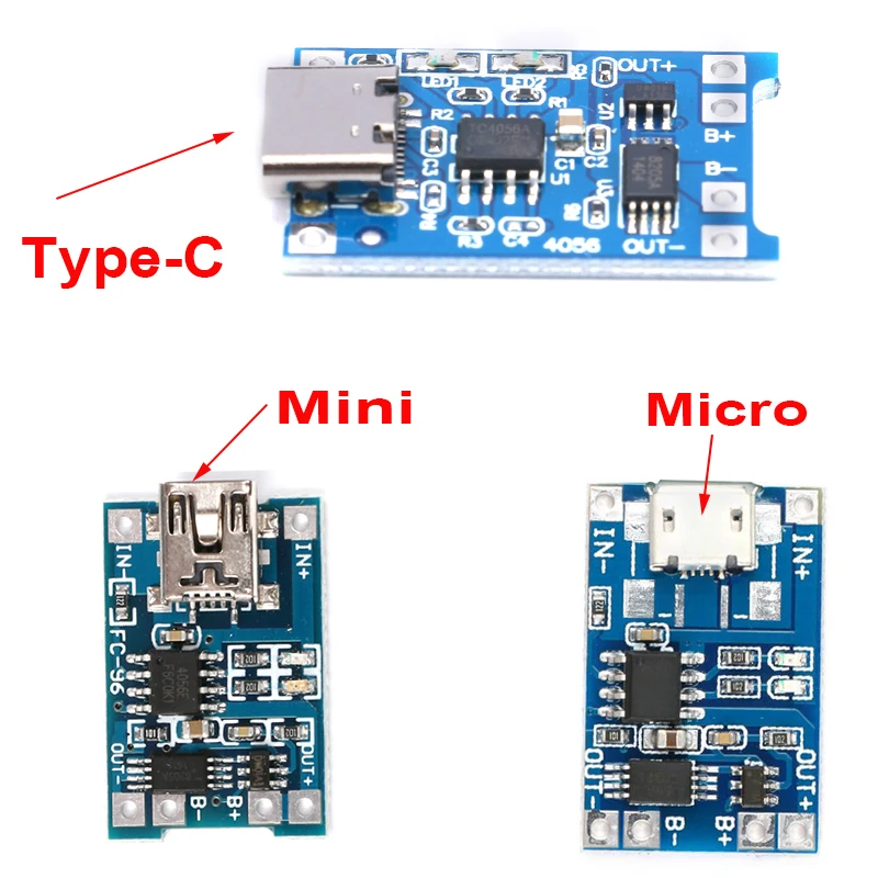 1Pcs 3Pcs 5Pcs  5V 1A Type-c/Mini/Micro USB 18650 TP4056 Lithium Battery Charger Module Charging Board With Protection