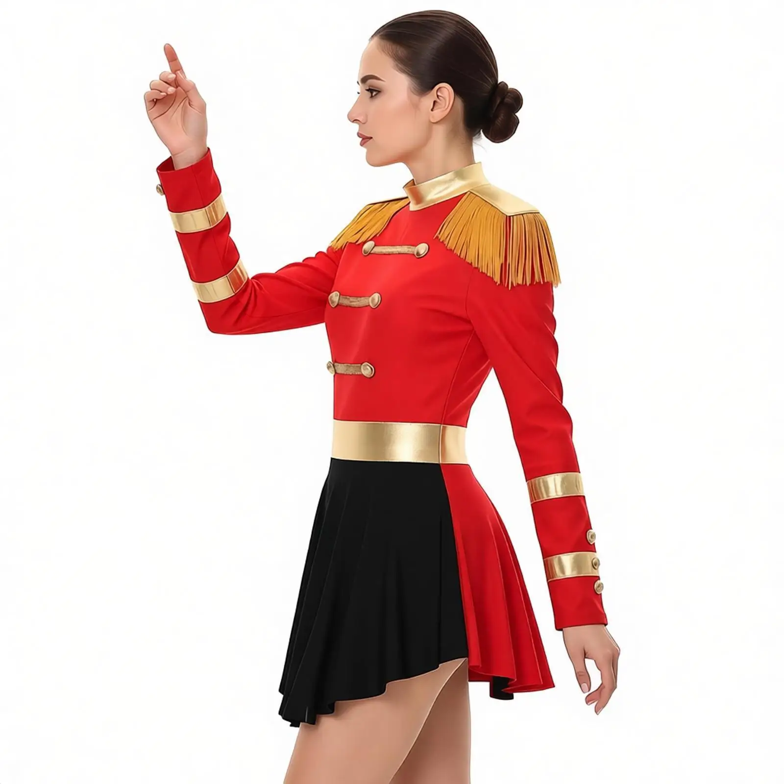 

Womens Circus Ringmaster Dress Halloween Clown Cosplay Costumes Fringe Shoulder Leotard Dress Bodysuit Carnivals Fancy Dress Up