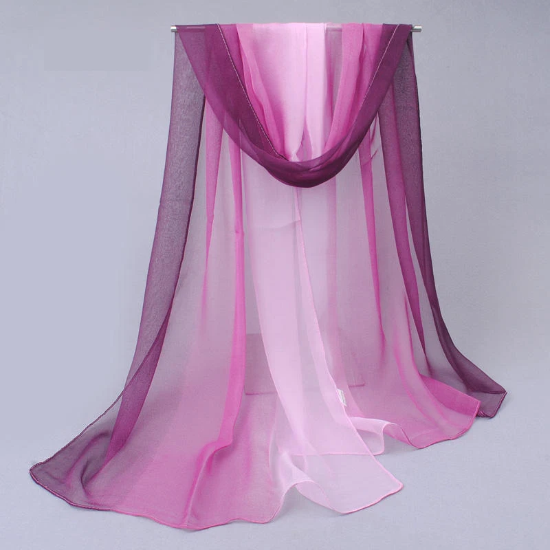Farbverlauf Simulation Seidenschal Damen Chiffon Hijab Schals Lange Gaze Leichter Halstuch Georgette Schal Hijab – Detail 4