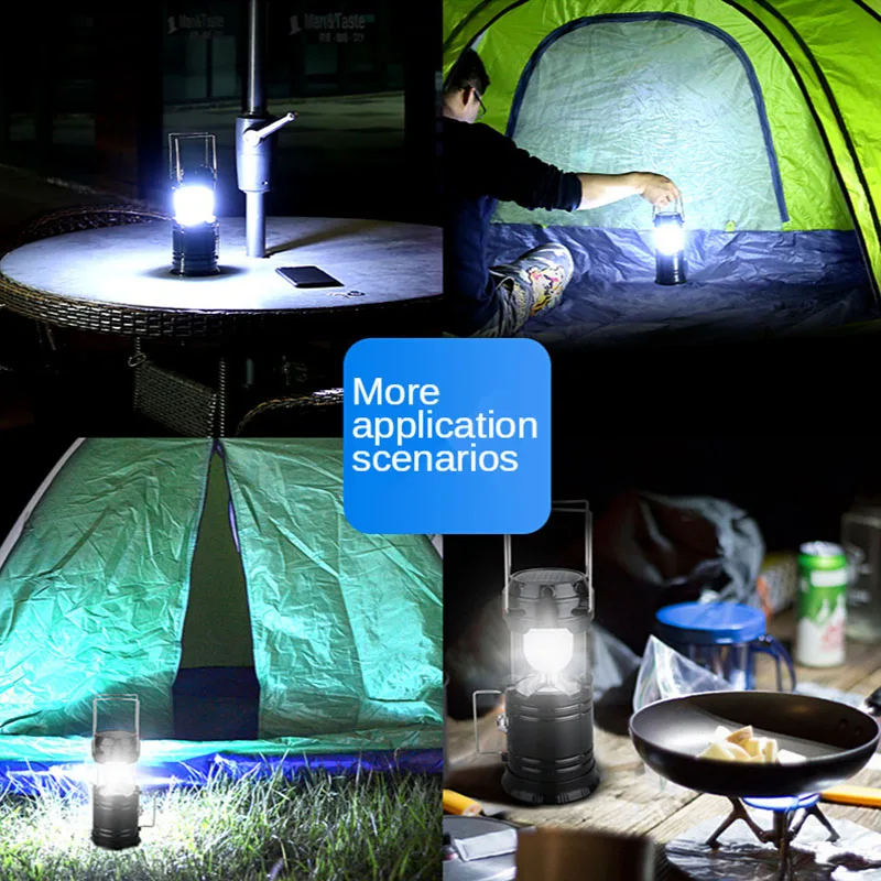 Portable LED Lanterns Solar Tent Light Outdoor Waterproof Telescopic Torch Flashlight Camping Lamp Emergency Working Lights