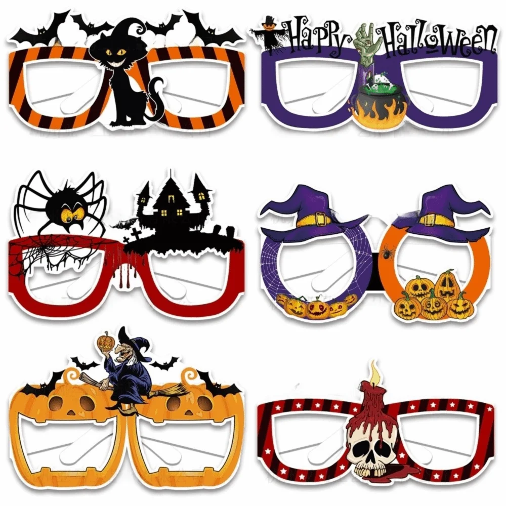 

6 pcs Funny Halloween Paper Glasses Spider Design Pumpkin Design Cosplay Eyeglass Bat Design Cardboard Party Photo Props Party