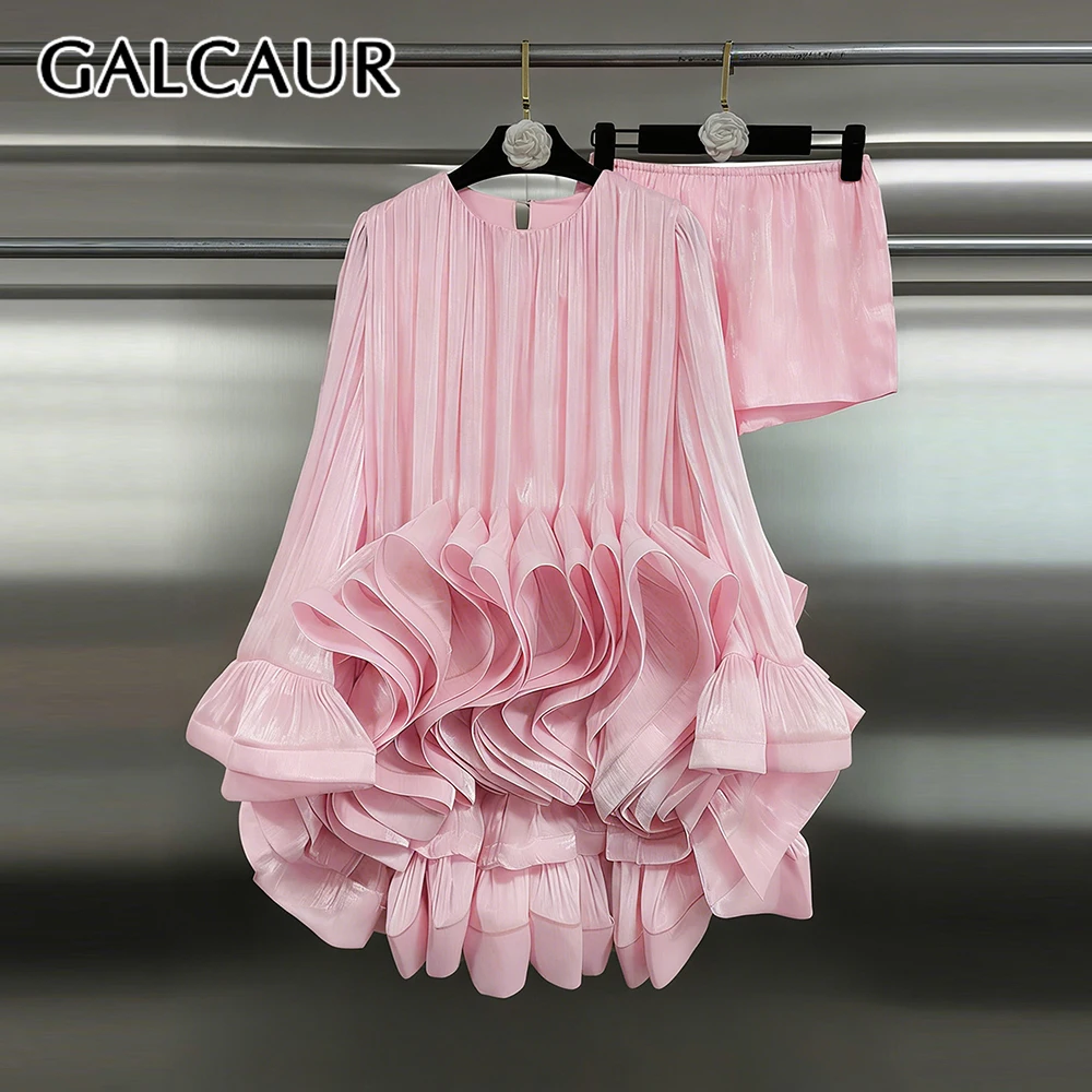 GALCAUR Solides, lockeres, elegantes Minikleid für Damen, Rundhalsausschnitt, lange Ärmel, Patchwork-Mesh, schicke Kleider, weibliche Mode, neuer Stil