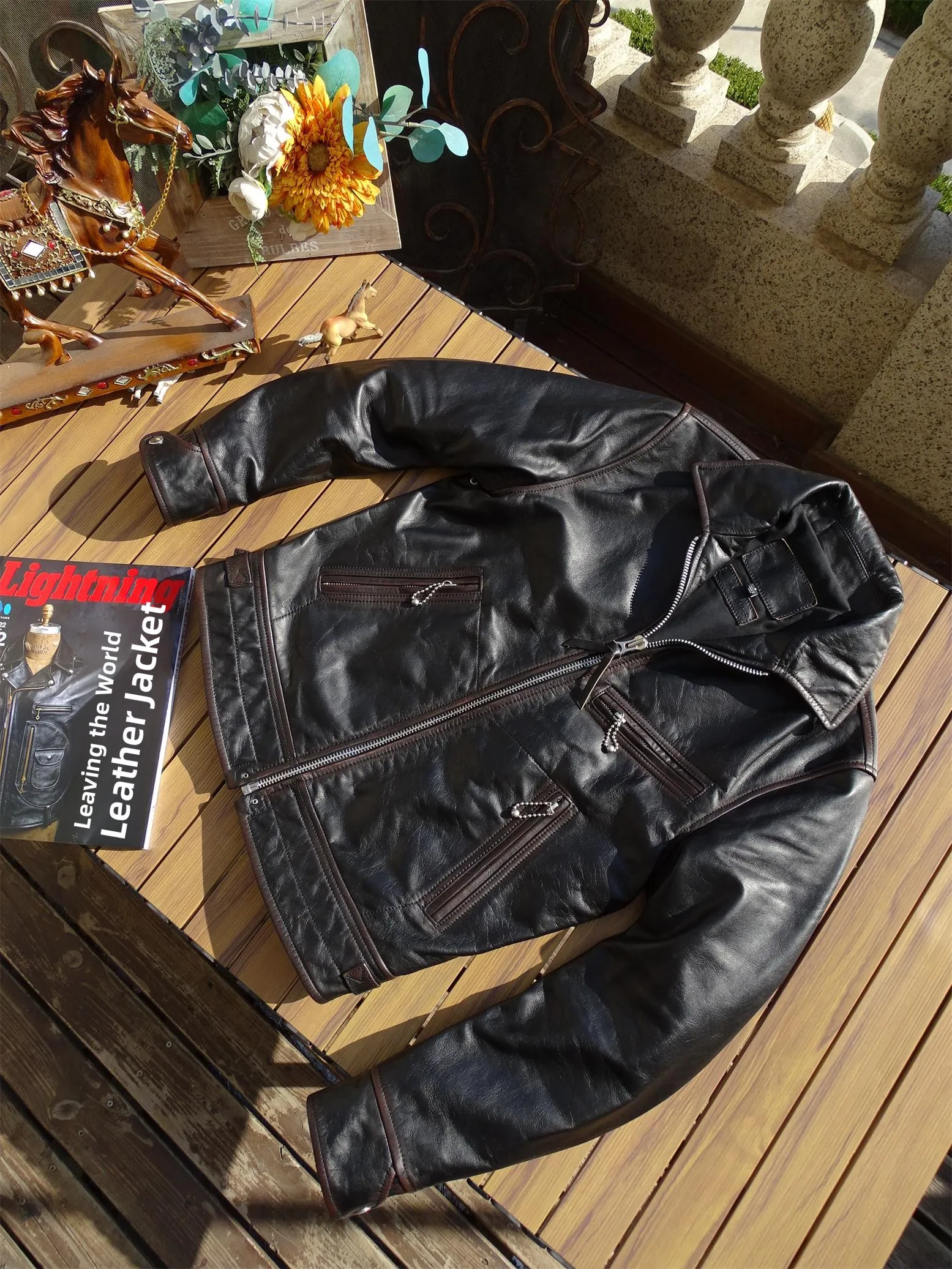 

Мужская кожаная куртка Curphey из натуральной кожи, в деревянной коробке, модная городская весенняя теплая куртка на молнии