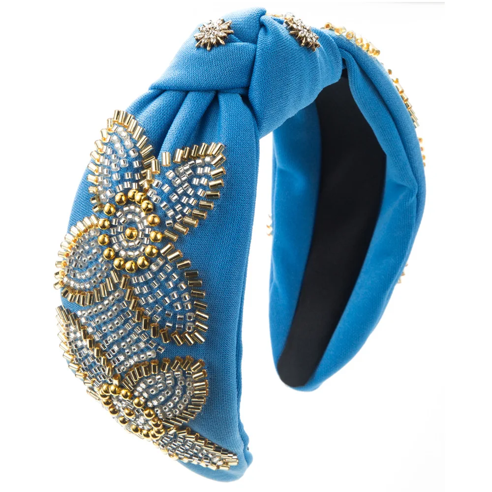 European and American New Baroque Knotted Hairband Handmade Sewing Bead Floral Headband Hair Accessories
