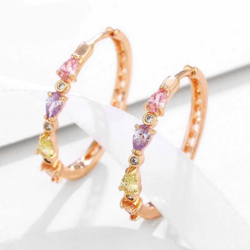 Wholesale--- XP Big Multicolor Zircon Hoop Earrings for Women Fashion Jewelry Gold Plated