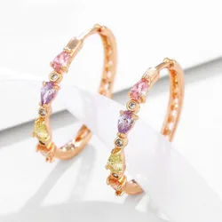 Wholesale--- XP Big Multicolor Zircon Hoop Earrings for Women Fashion Jewelry Gold Plated