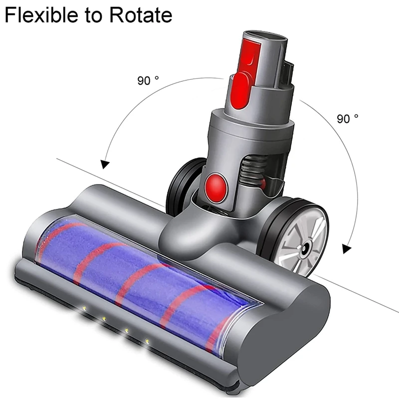 Turbo Electric Motorized Brush For Dyson V7 V8 V10 V15 V11 V12 Quick Release With Roller Soft Bristles With LED Light