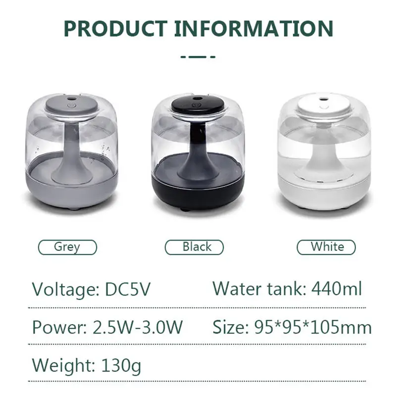 Air Humidifier 440ML Transparent Water Tank Scent Diffuser Nano fine mist atomizer Essential oil Mist Maker 7 LED light Mute
