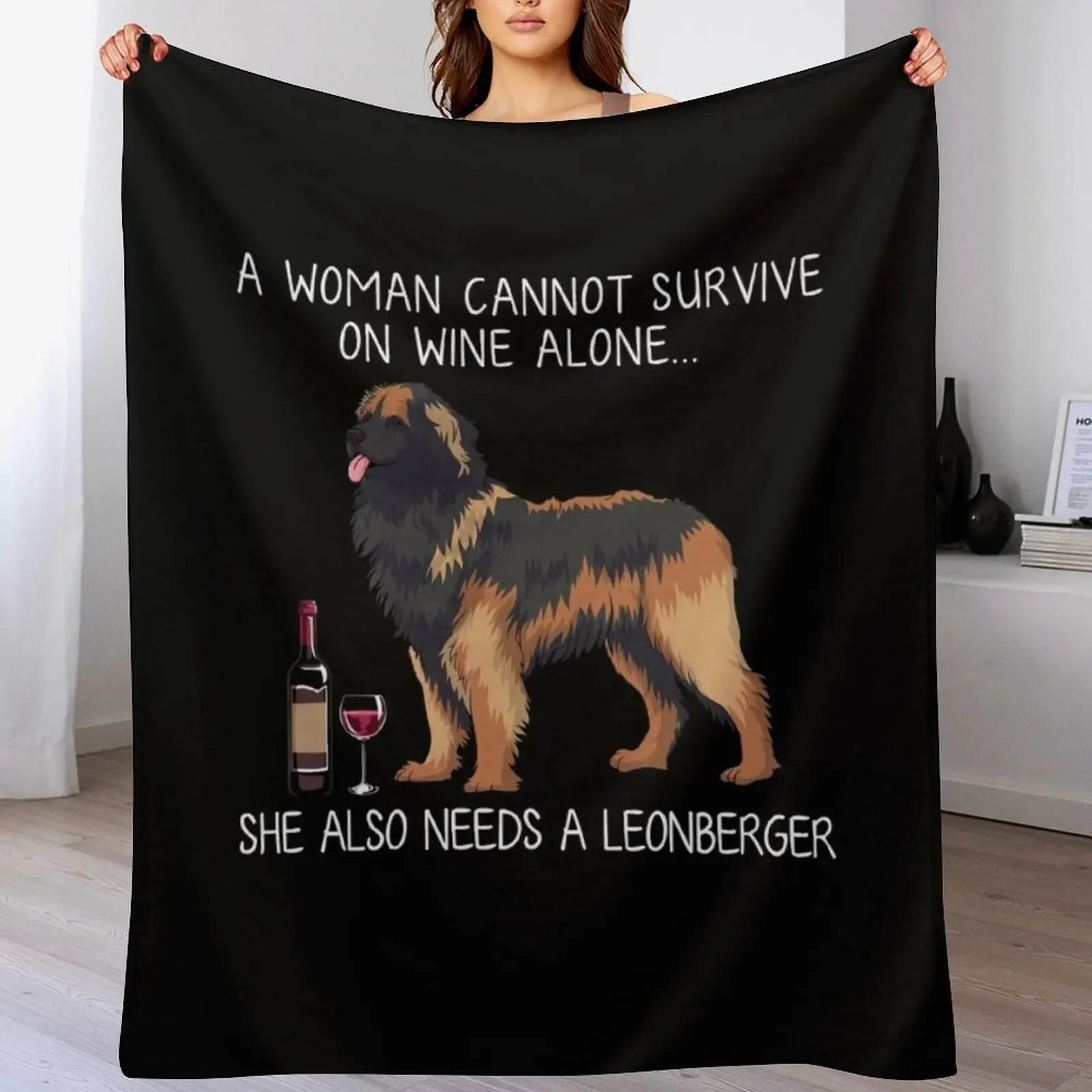 

Leonberger and wine Funny dog Throw Blanket For Decorative Sofa Camping Extra Large Throw Summer Blankets