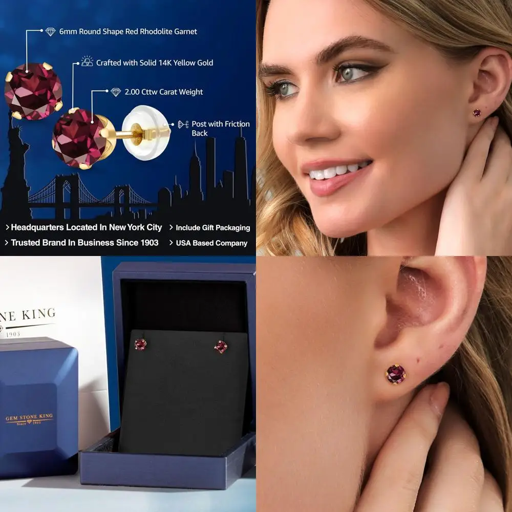 

Серьги-пусеты из золота 14K с круглым камнем 6 мм, имитирующим камень рождения, для женщин и мужчин