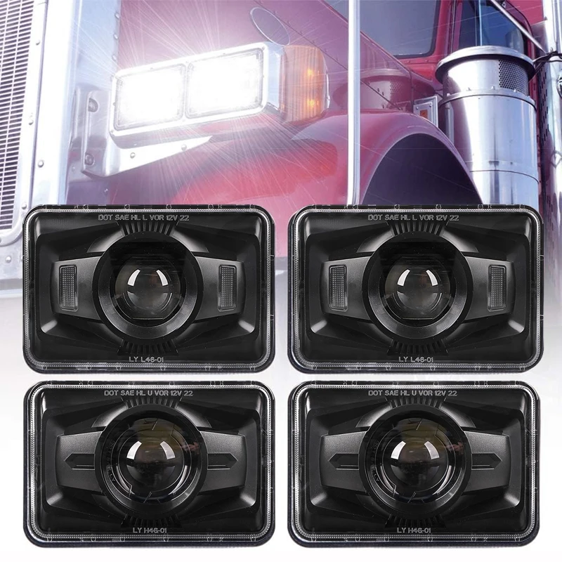 DOT Approved 4X6 inch H4 LED Headlight High/Low Beam Square Lamp for Peterbil Kenworth Freighttinger Ford Probe Chevrolet Trucks
