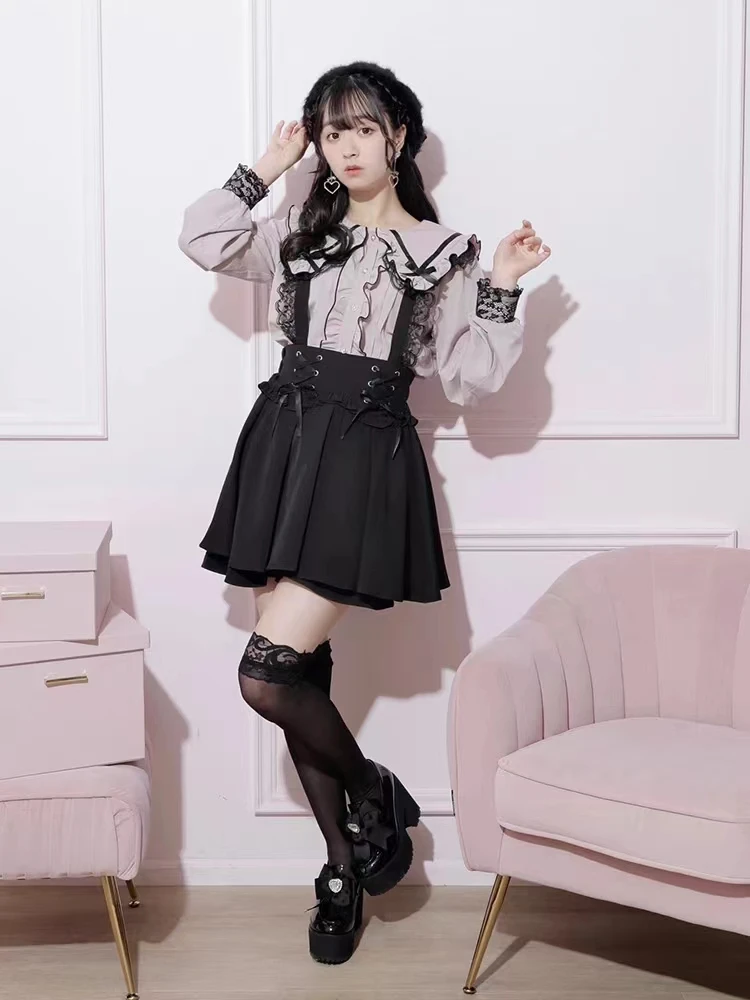 Imagem -04 - Dophee-blusas de Manga Comprida para Mulheres Top Lolita Estilo Japão com Laço de Renda Gola Marinha Cor Sólida Fofo para a Primavera e o Verão