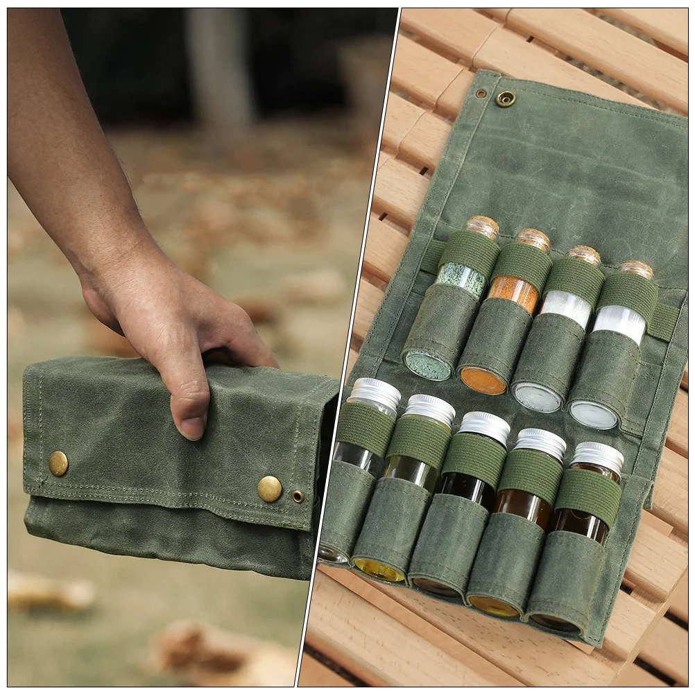 1 مجموعة التوابل الحاويات حقيبة في الهواء الطلق زجاجة توابل حامل مقاوم للماء قماش الحقيبة نزهة الطبخ العرض المنظم #4