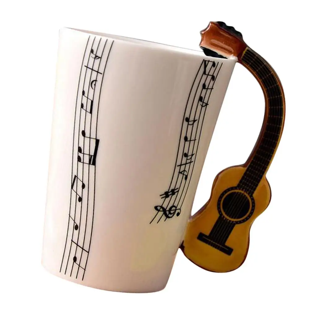 Ceramic Mug with Guitar Handle Creative Coffee Milk Tea Cup Funky Music Mug for Home Decoration