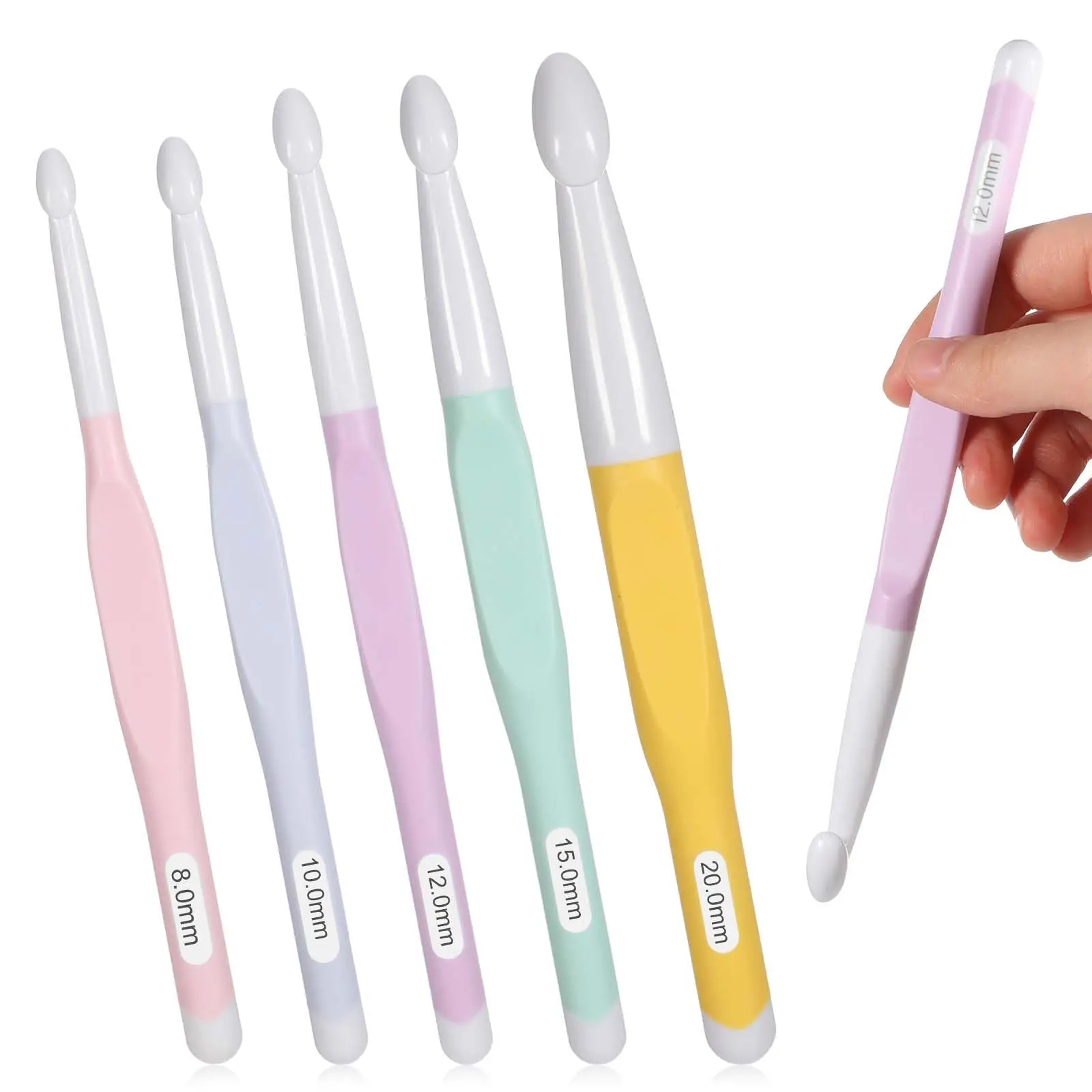 

5pcs Crochet Hooks Set 8/10/12/15/20mm Ergonomic Crochet Hooks for Chunky Yarn Weaving Blanket DIY Crafts Knitting Tools