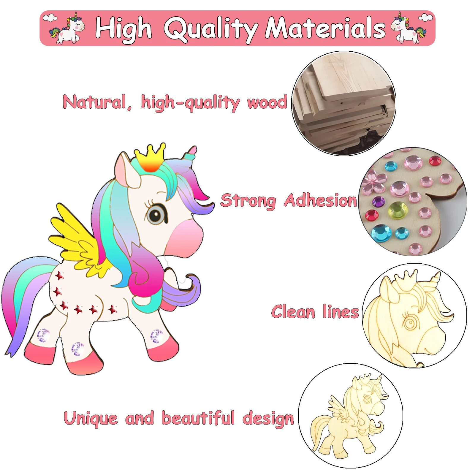 270 유니콘 나무 수공예품 세트, 나무 수공예품, 생일 파티 수공예품, 소녀/소년의 DIY 수공예품에 적합