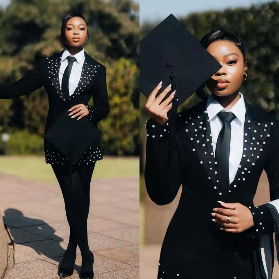 Women Graduation Ceremony Blazer Dress One Piece Pearls Wedding Guest Mother of the Bride Formal Evening Prom Customized