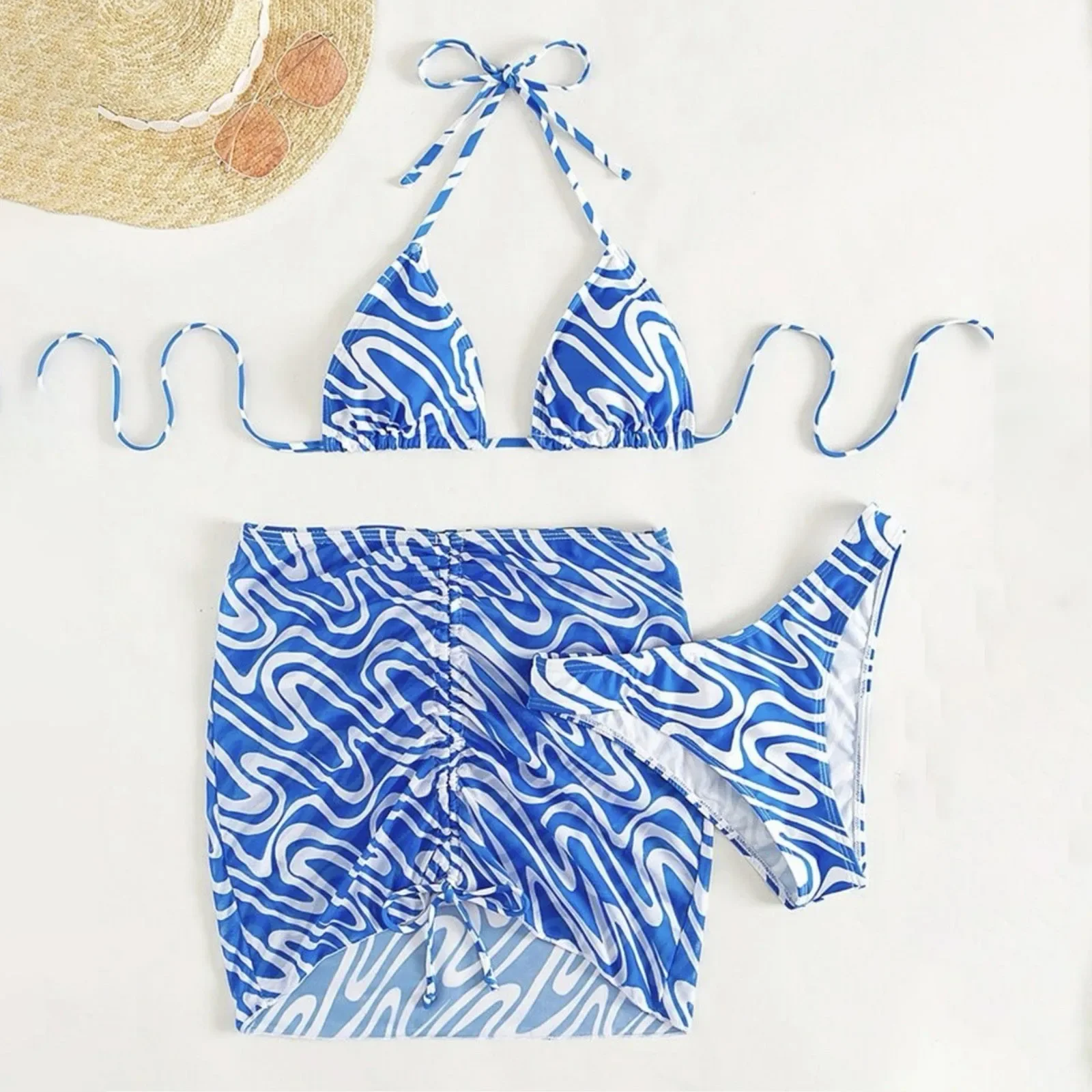 

3 Pieces Bikini Set With Skirt Tie Dye String Thong Bathing Suit Women Swimsuit 3 Piece Female Swimwear Beach Wear Lady Summer