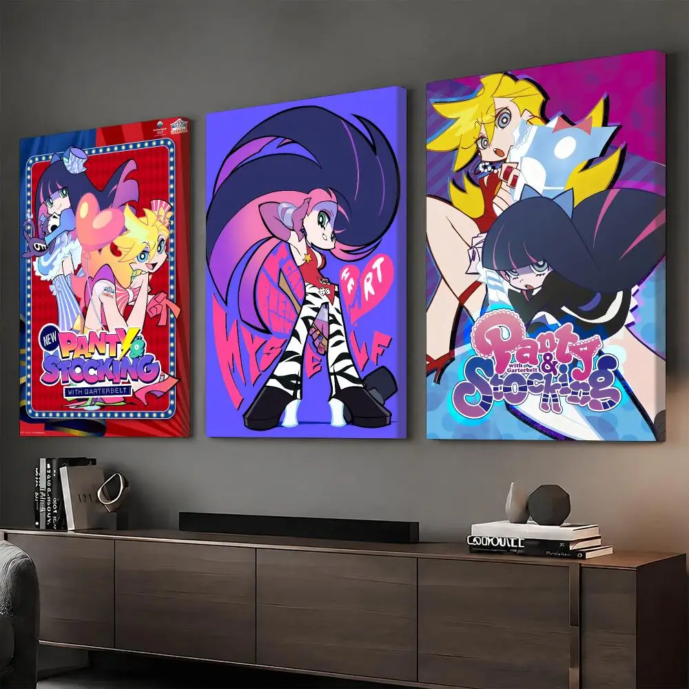 Cute Anime P-Panty and Stocking Framed Wall Painting Vintage Framed Wall Art Poster Canvas Elegant Home Decor Painting