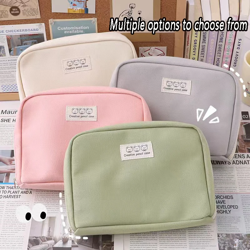 

CHEN LIN INS Style Student Multifunctional Pencil Case Large Capacity Solid Color Zipper Makeup Stationery Organizer Pencil Bag