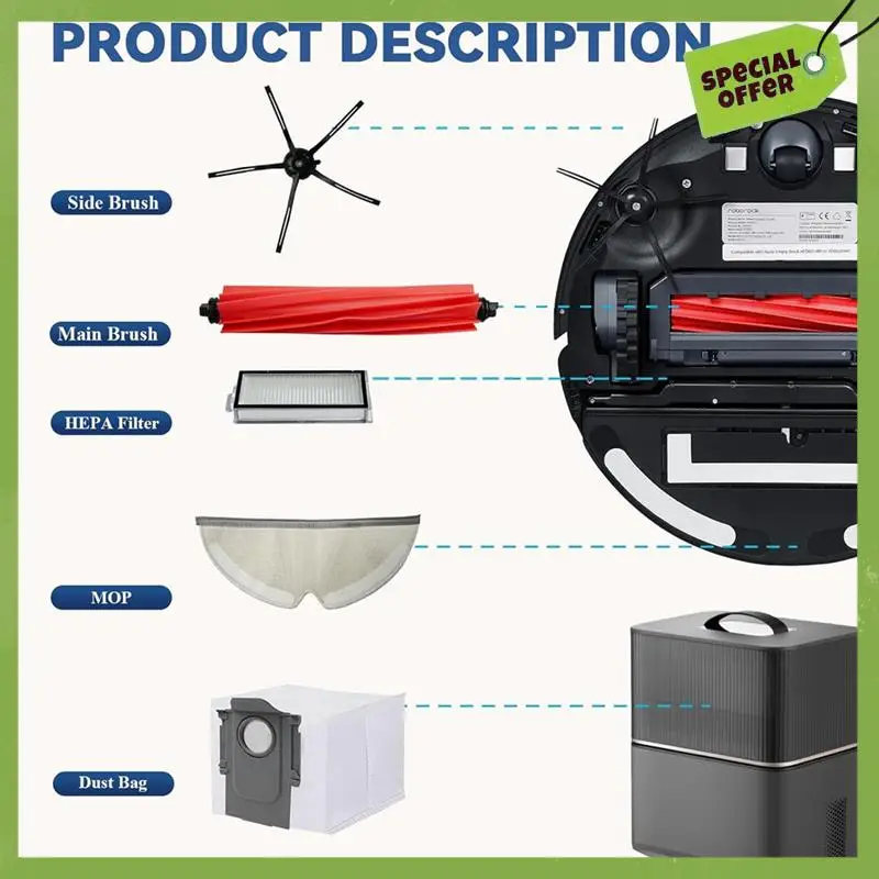 ABGP-untuk Yeedi Lantai 3 Stasiun Robot Penyedot Debu Sikat Sisi Utama Aksesori Suku Cadang Kain Pel