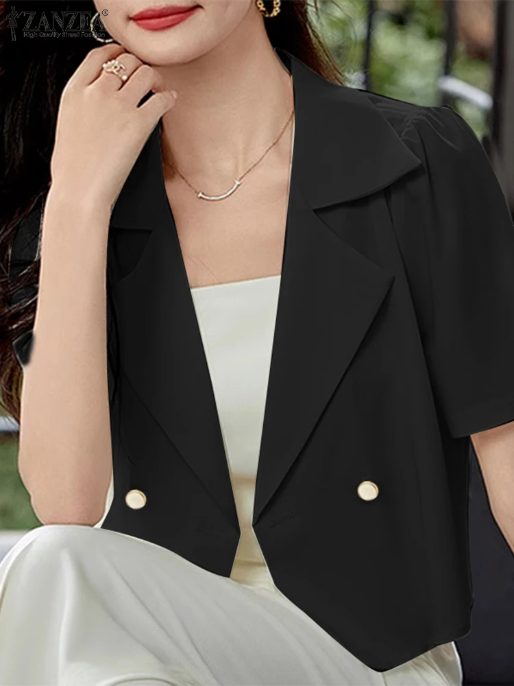 Moda verão feminino manga curta ol blazer sólido fino topos 2024 zanzea elegante senhora do escritório blusa casual lapela pescoço camisa 2024