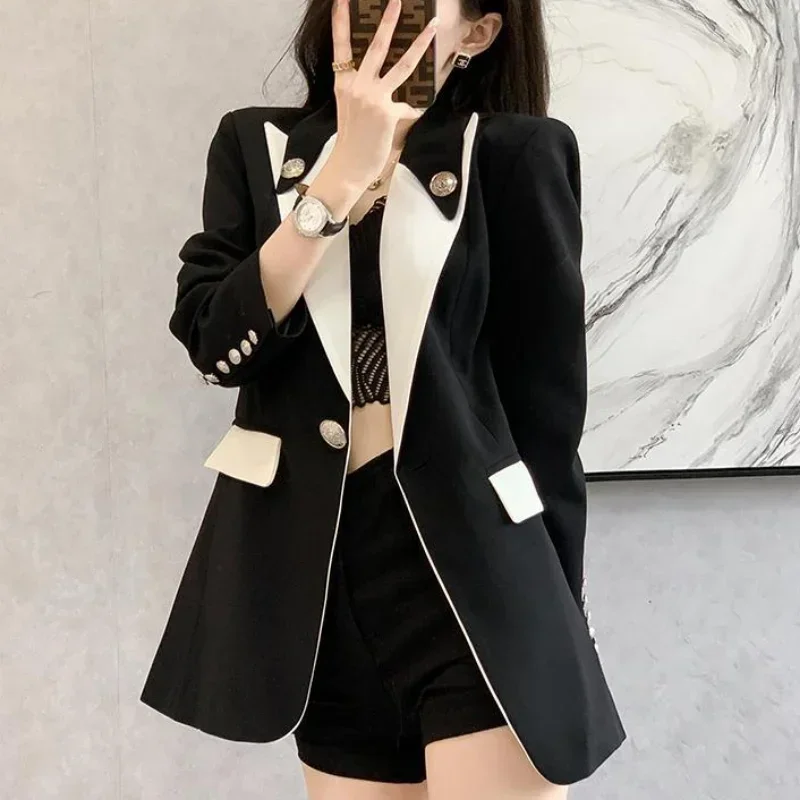 Clothing Female Coats and Jackets Outerwear Jacket Dress Slim Over Colorblock Women\'s Blazers Long Tailoring in Promotion Sale