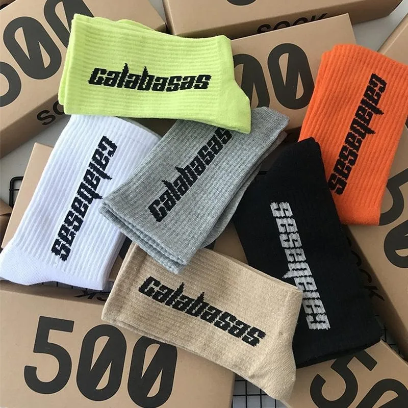 3 pairs one box man woman fashion hip hop socks unisex gift 100% cotton socks Calabasas Tide crew Socks box packaging