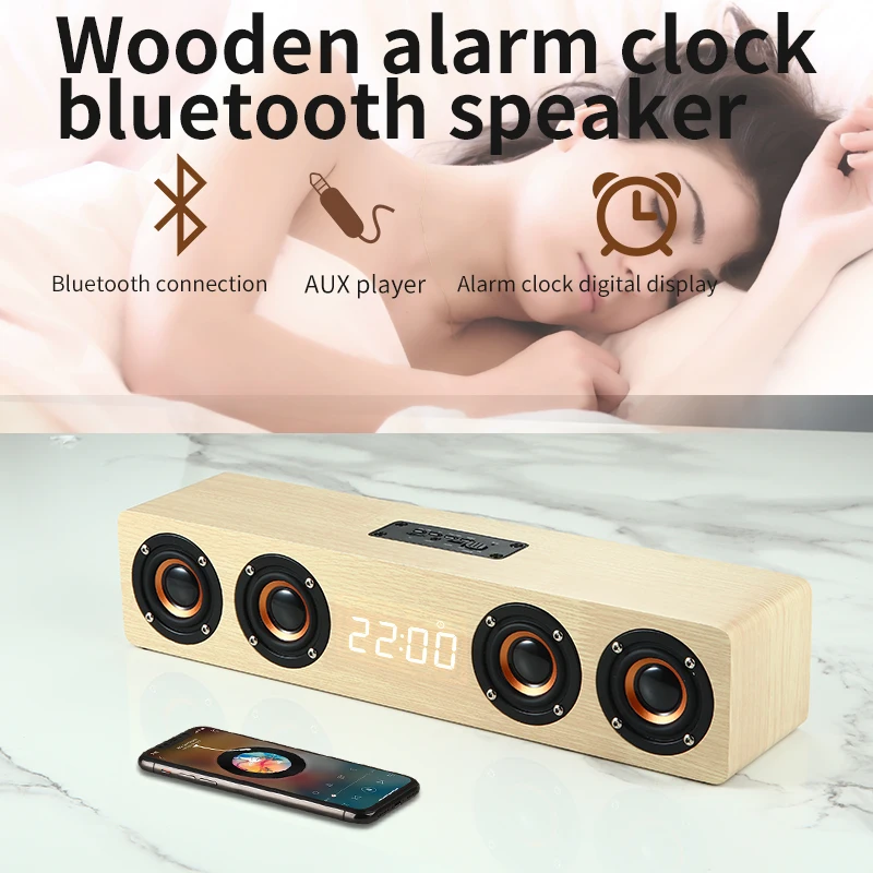 Wooden Bluetooth Speaker 4 Speakers Sound Bar TV Echo Wall Home Theater Sound System HIFI Sound Quality Soundbox for PC/TV 20W