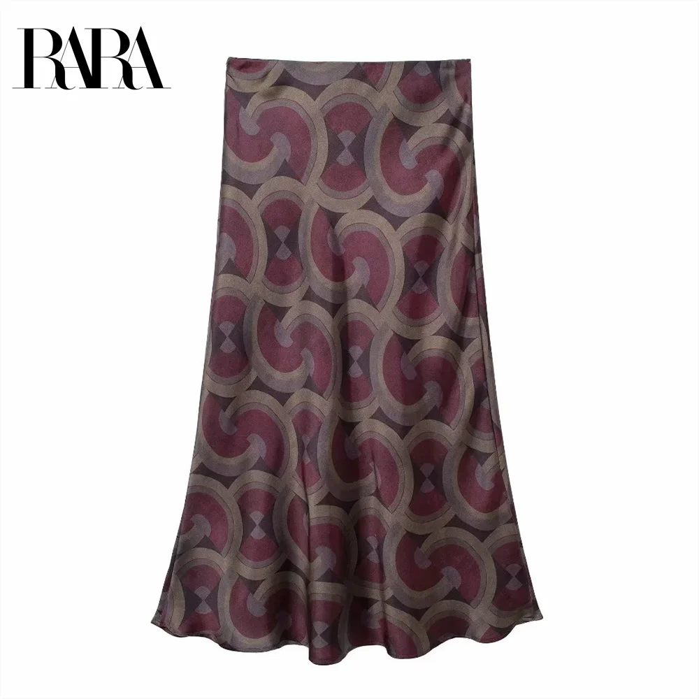 2024 RARA Autumn/Winter New Product Printed Temperament Versatile Mid Waist Elegant Long Skirt Midi Half Skirt