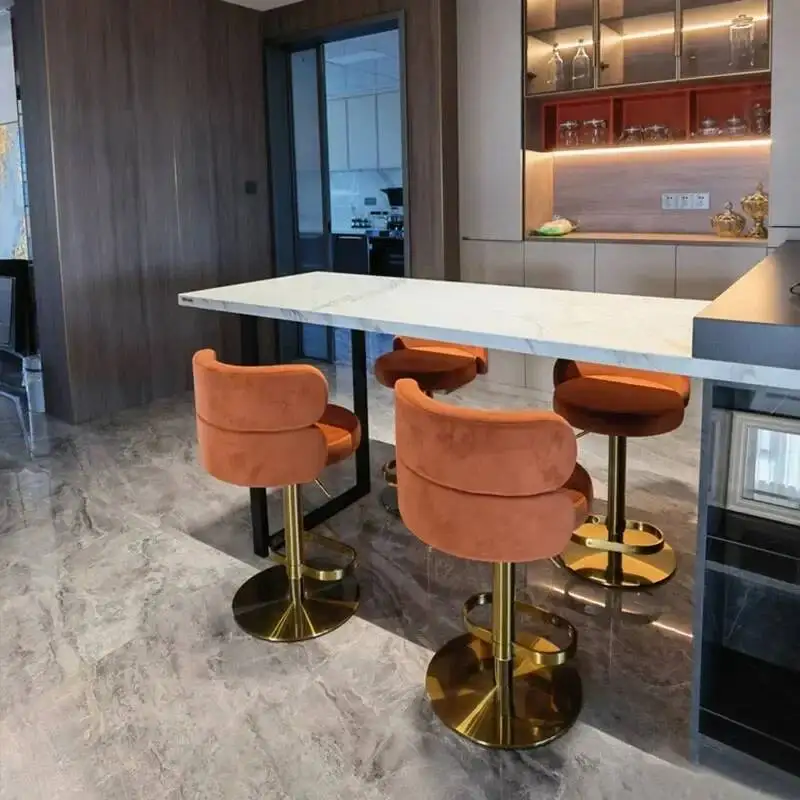 كرسي بار مخملي فاخر بتصميم حديث ذهبي ترفيهي عالي الجودة كراسي حفلات مستديرة أنيقة أثاث تابوريتس دي بار