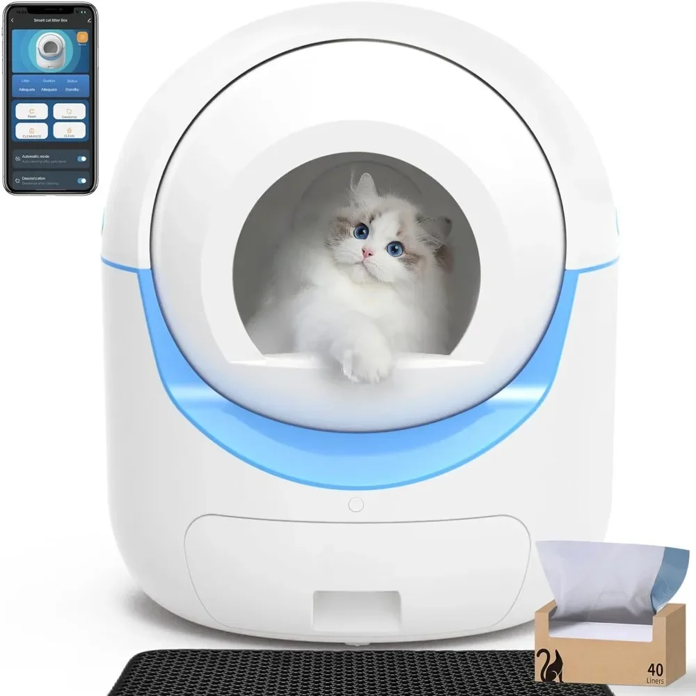 

Cat Bedpans,Automatic Cat Litter Box for Multi Cats, Odor Isolation/APP Control, with Liner Bags/Mat/Toys,Intelligent Litter Box