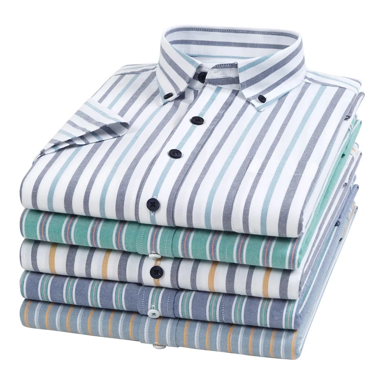 Fashion Korean popular clothes 100%cotton summer short sleeve shirts for men slim fit formal plain shirt designer plaid tops