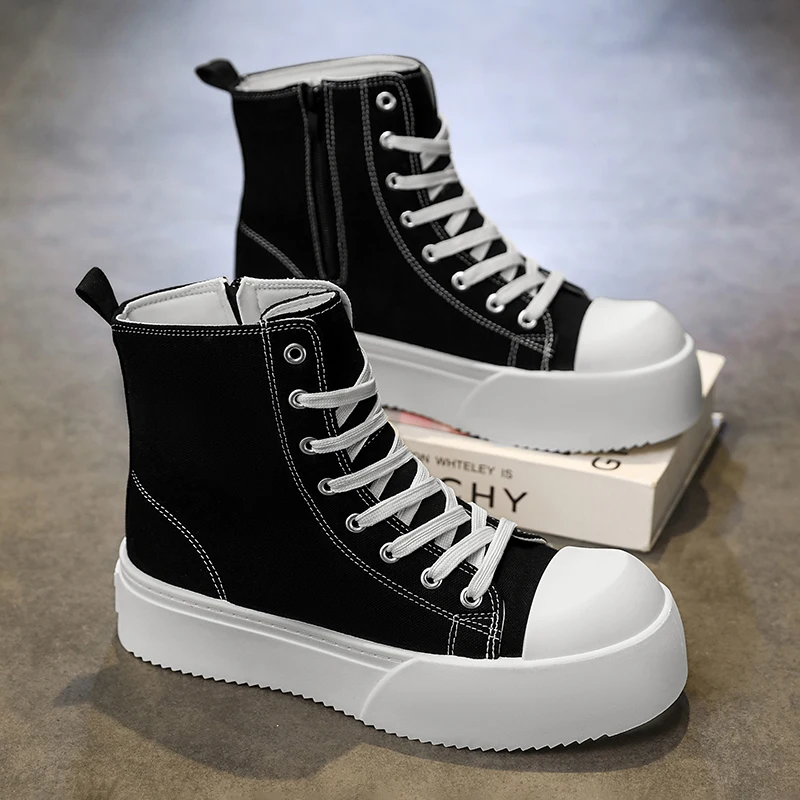 

2025 spring new vintage canvas shoes men's heightening casual versatile classic fashion high-top Korean version