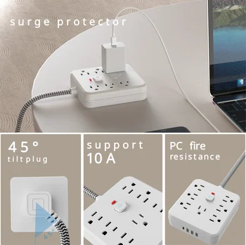 Prodlužovací kabel 11 v 1 se 7 AC zásuvkami, 3 USB porty a 1 konektorem typu C | Přepěťová ochrana a prodlužovací kabel s více zástrčkami, USB zásuvka 6 nejlepší prodej hlavní podřízená zásuvka - №6