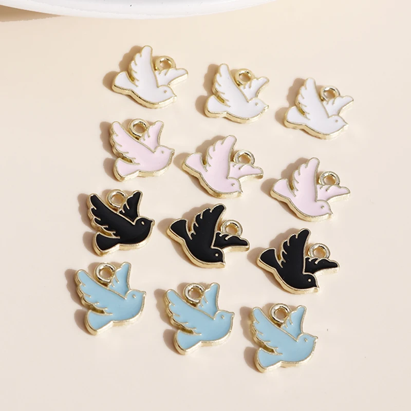 10pcs 13*11mm Enamel Peace Pigeon Dove Charms DIY for Necklaces Pendants Earrings Mini Animals Charms Jewelry Making Accessories