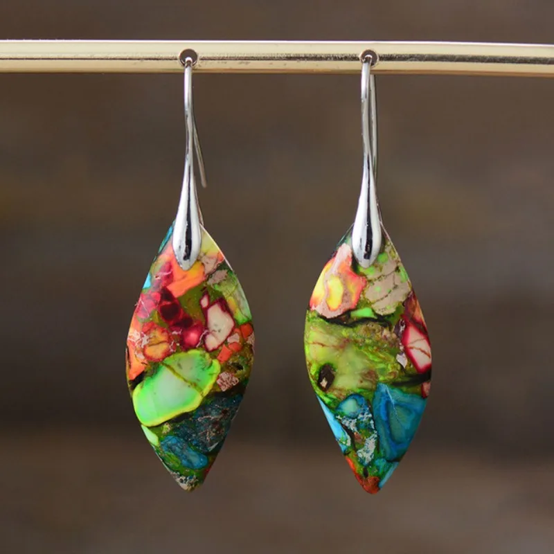 Bohemian Multicolour Emperor Stone Geometric Drop Earring Popular Natural Gem Jewelry Earrings for Women Luxury Accessories Gift