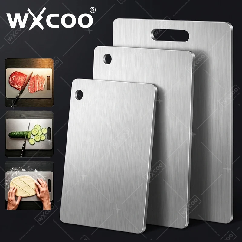 WXCOO Double Sided Chopping Board Stainless Steel Thickened Kneading Dough Board Kitchen Household Fruit Cutting Block