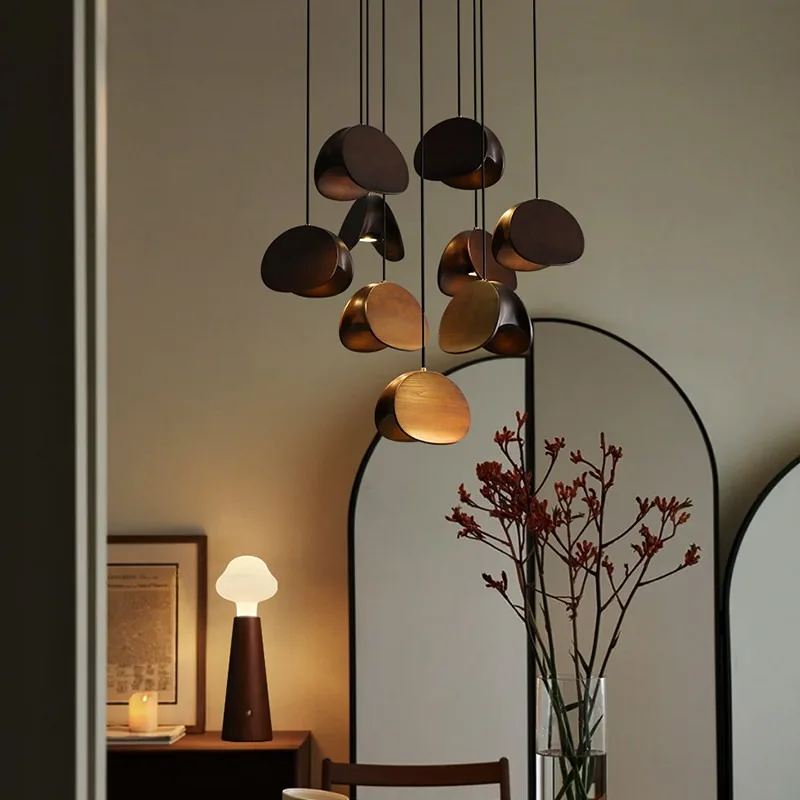 Creative Design Living Room Lamp Dining Room Chandelier Solid Wood Medium Ancient Style Retro Advanced Sense New Chinese Lamps