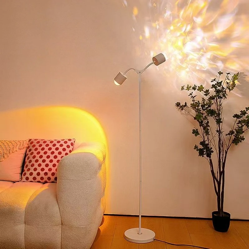 Ripple Double Headed Floor Lamp Iron Remote Control LED Lamps Rotate Sunset Minimalism Floor Light Living Room Bedroom Lights