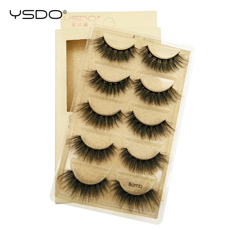 YSDO 5 Pairs Faux Mink Eyelashes 3d Mink Hair Lashes Natural Long Soft False Eyelashes Volume Lashes Extension Tools Maquillaje