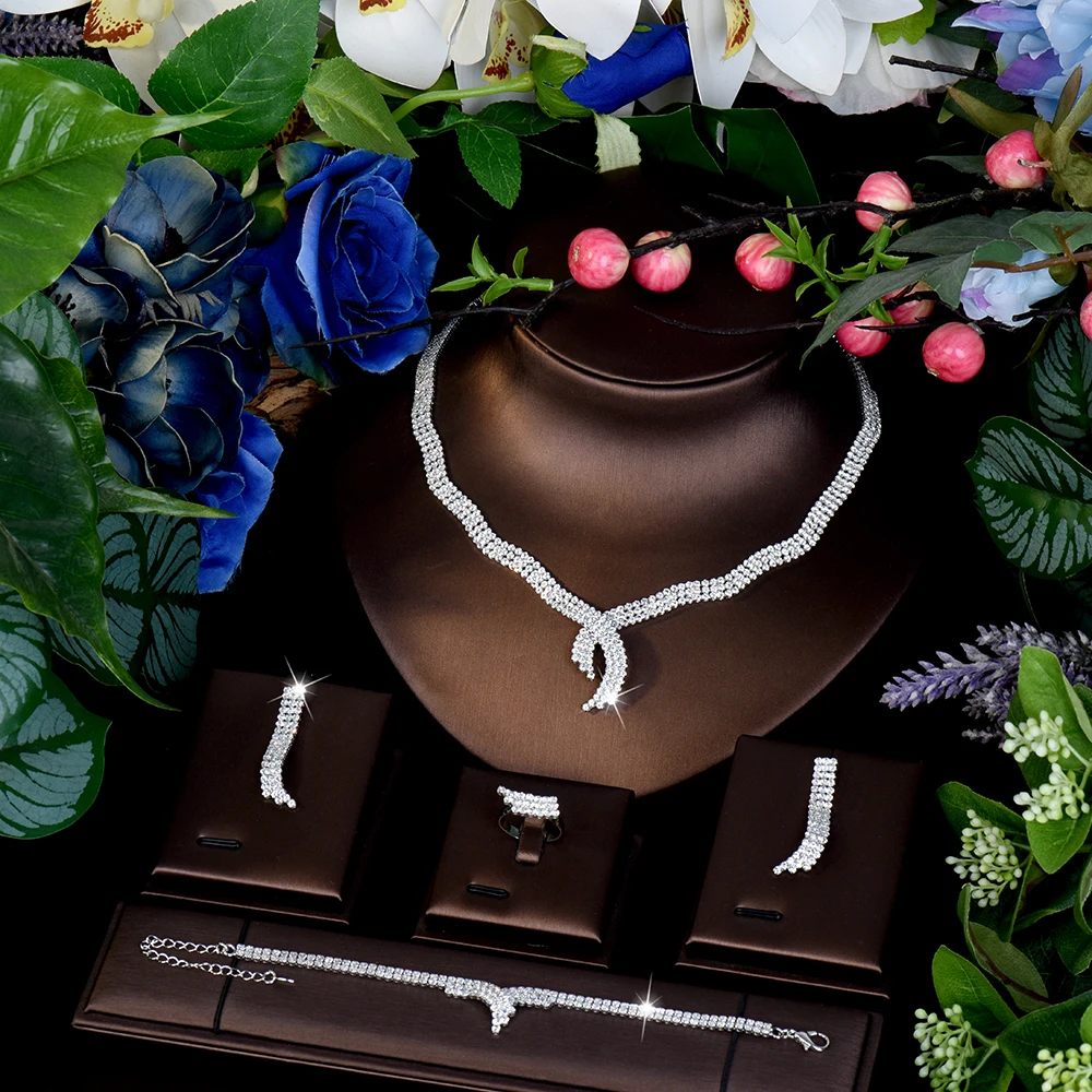 

HIBRIDE Simple Stunning Stereo Necklace Earring Bracelet Set Women's Clothing Light Luxury Jewelry Wedding Holiday Gift S-1094