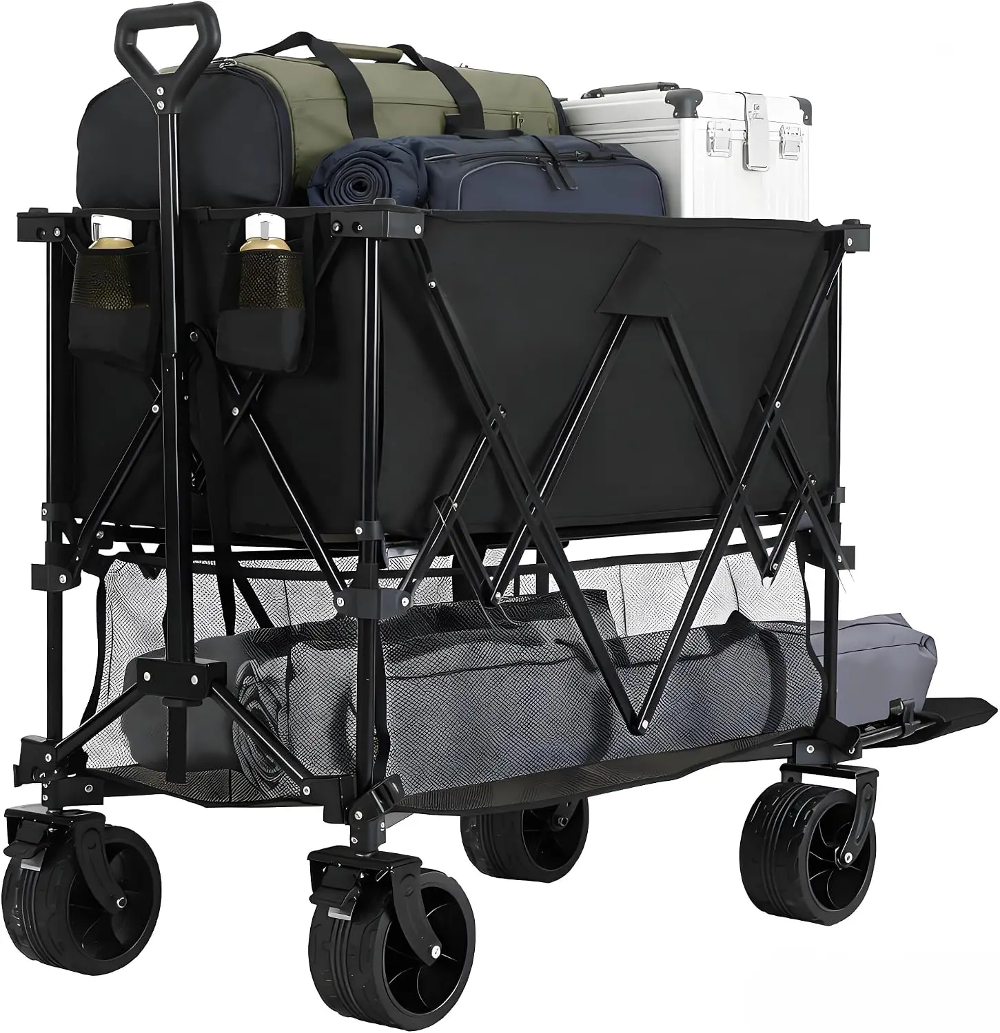 Double Decker Foldable Wagon Cart, 440lbs | 400L Large Capacity, Durable Frame, Brakes, Flexible Handle, All Terrain Wheels