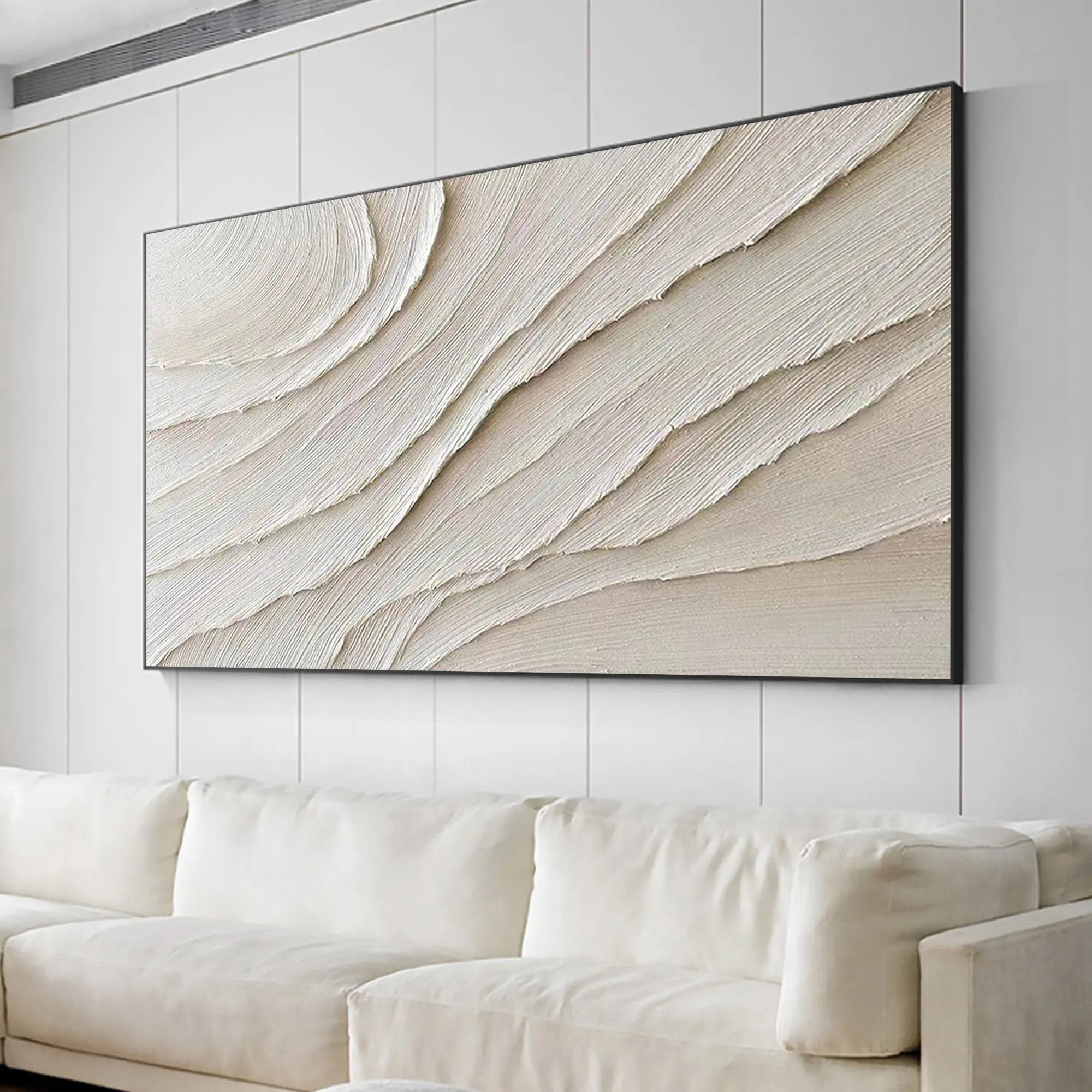 Large 3D Beige White Abstract Painting White 3D Texture Painting Minimalist Canvas Painting White Art Neutral Wall Decor