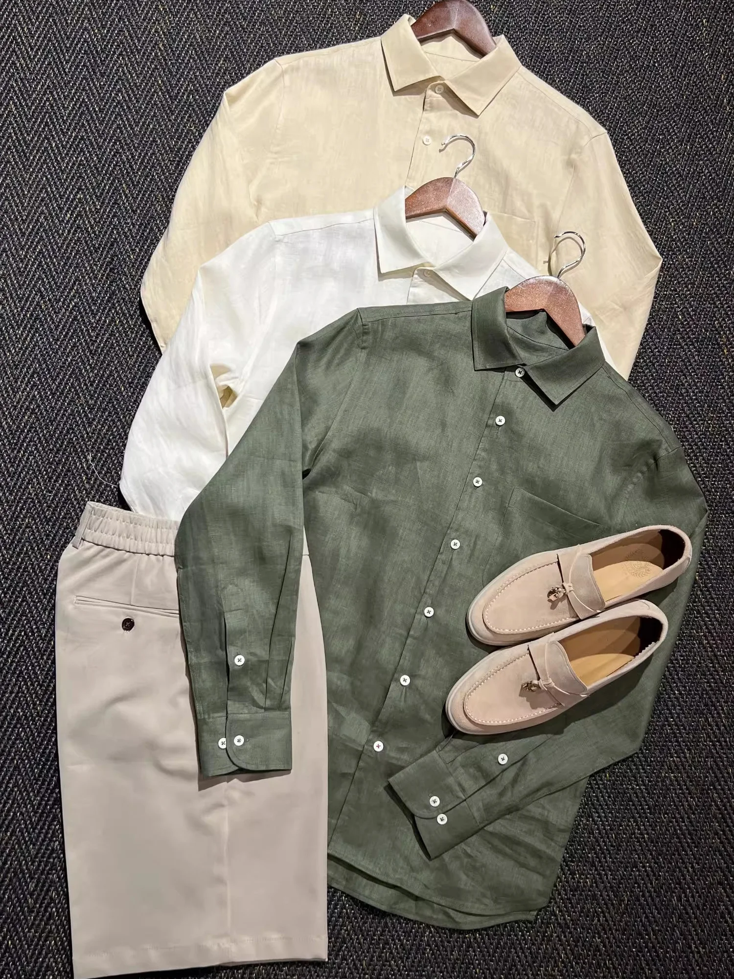 

2025 New Men's Pure Linen Long Sve irt Summer Lightweight Casual Sle ket Design Breathable Thin Outerwear Coat