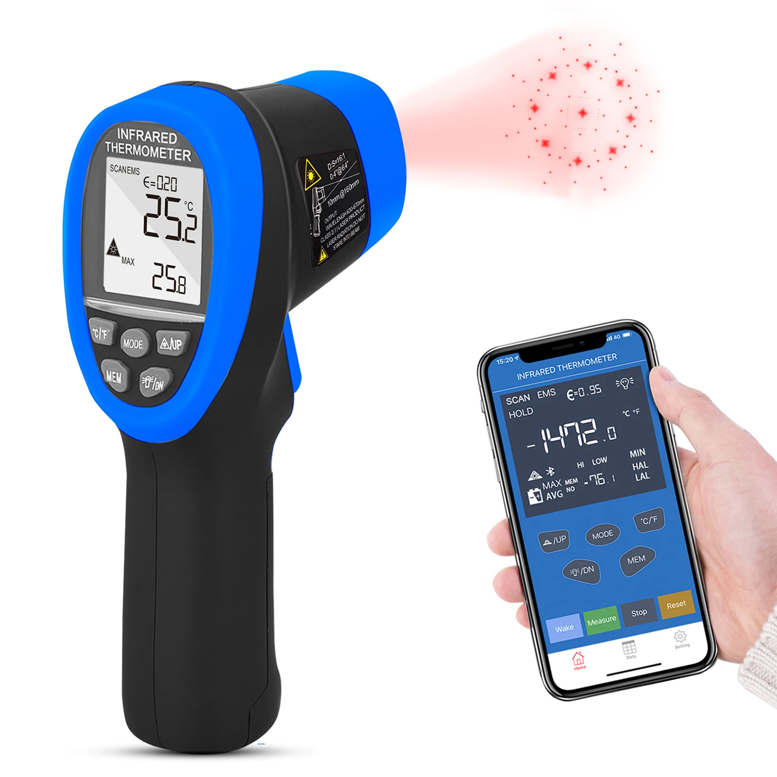 

Non-Contact Digital Laser Infrared Thermometer -58℉~1472℉ with Bluetooth for Instant Read in HVAC and Ovens