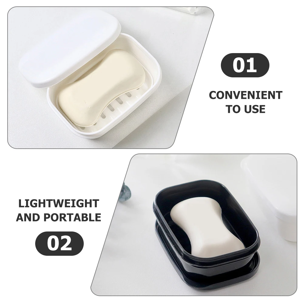 

2 pcs Bar Box With Lid Portable Plastic Soap Dish For Bathroom Kitchen Travel Drainable Soap Container Holder Case