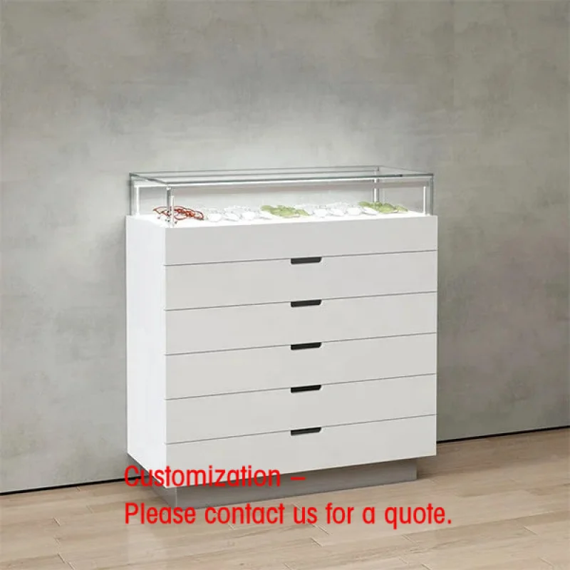 custom.White Jewelry Display Cabinet Wooden Display Counter with Multiple Drawers